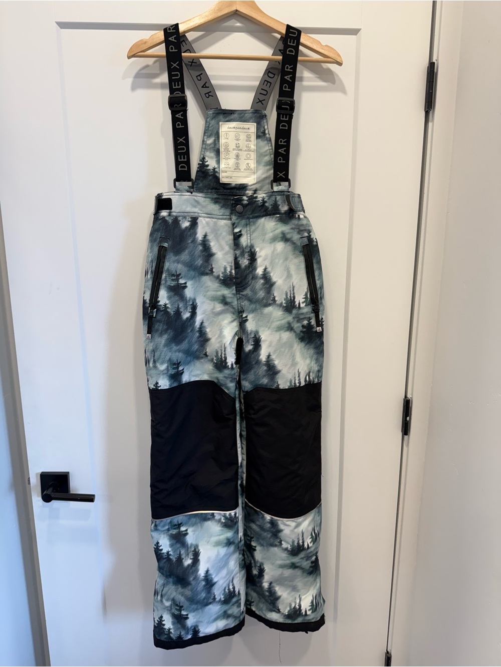 deux par deux Forest-Print Snowboard ski bib overalls Youth Size 12